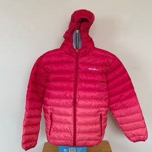 Eddie Bauer Vibrant Pink Reversible Down Feather Puffer Jacket Size Large 14/16